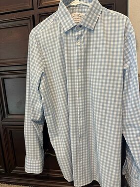 Mizzen+Main Light Blue and White Gingham Dress Shirt